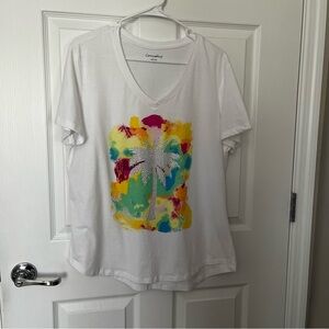 Catherines White Tee with Colorful Palm Graphic